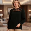 Blusa Formal Clásica con Encaje Floral